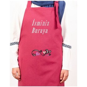 Resim Mutfak Önlüğü Kişiye Ve İsme Özel Nakışlı Mutfak Önlüğü Kalpli 01 Farklı Renkler Bordo 