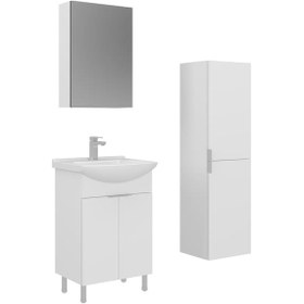 Resim Orka Purus 55 Cm Parlak Beyaz Ayna Dolaplı Banyo Dolabı Takım Ve Boy Dolabı Ayaklı Beyaz 