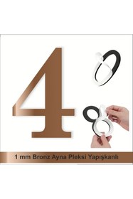 Resim zafrakreklam Kapı Daire Numarası 1 mm Bronz Ayna Pleksi Yapışkanlı No - 4 DÖRT 