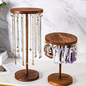Resim Rustik Ahşap Takı Sergileme Standı - Oval Masaüstü Düzenleyici Kolye, Kolye Ucu, Bileklik - Çok Amaçlı Ev Mutfak Aksesuarı, Elektrik Gerektirmez, Takı Vitrin Kulesi, Takı Kuleleri 