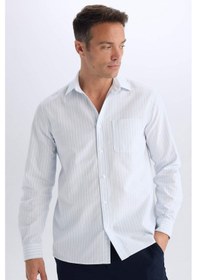 Resim DeFacto %100 Pamuk Regular Fit Polo Yaka Çizgili Oxford Uzun Kollu Gömlek D6101AX25SPBE196 