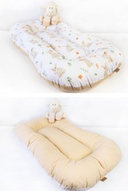 Resim Oval Bebek Yatak Cift Yonlu Tavsan Bej Model 