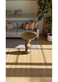 Resim Altın Varaklı Doğal Ahşap Tekli Mantar Yan Sehpa - Handmade Wooden Coffee Table Altın 