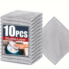 Resim 10'lu Paket Çift Katmanlı Temizlik Pedleri - Bulaşık, Lavabo ve Ocaklar için Çok Amaçlı Çizik Yapmayan Ağır Hizmet Tipi Bezler - Islak/Kuru Kullanım İçin Dayanıklı Plastik File Dokulu Yeniden Kullanılabilir Temizlik Pedleri | Yüzey Güvenli Sürtme | Etkili Temizlik Aracı 