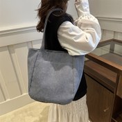 Resim 1 adet Kadın Corduroy Çanta - Büyük Kapasiteli Omuz Çantası, Çıkarılabilir Kapatma, Polyester Astarlı, Şeritli Desen, Beyaz, Siyah, Açık Gri, Koyu Gri Renklerinde Mevcut - Modaya Uygun Her Gün Taşınabilir Çanta 