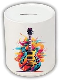 Resim Renkli Gitar Baskılı Kumbara - Para Biriktirme Kumbarası 