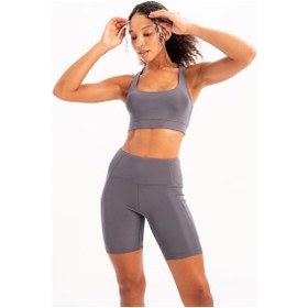 Resim Justever Sırt Detaylı Hafif Destekli Çıkarılabilir Pedli Bra Füme Kadın Sporcu Sütyeni - Surge Füme 