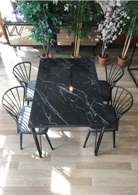 Resim Pera Mutfak Masa Takımı 120 X 80 + 4 Omega Gri Sandalye Siyah Mermer Siyah Mermer 