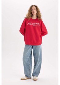 Resim DeFacto Oversize Geniş Kalıp Atatürk İmzalı Bisiklet Yaka Kalın Sweatshirt E5446AX24WNRD286 