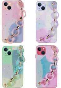 Resim İphone 13 Uyumlu Simli Desenli El Askılı Tutacaklı Zore Elsa Silikon Kılıf-yeşil Yeşil 