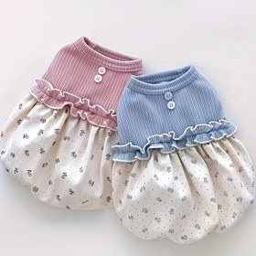 Resim Çekici Çiçekli Köpek Elbisesi - Küçükten Orta Boy Irklar İçin Her Mevsim Prenses Etek, Nefes Alabilen Polyester, Dikişsiz, İlkbahar & Sonbahar 