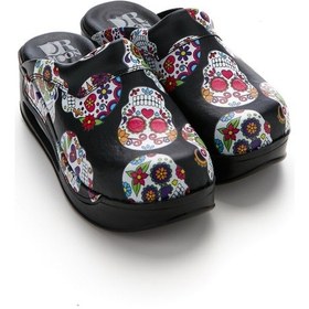 Resim Drmoon Kuru Kafa Desenli Airmax Taban Hakiki Deri Sabo Kadın Terlik Siyah 