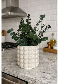 Resim Mevidecor Baloncuk Vazo 18 Cm Modern Dekoratif Seramik Vazo Mutfak, Salon Şık Tasarım Beyaz 