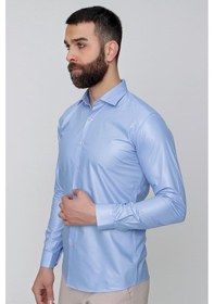Resim Slim Fit Pamuk Saten Uzun Kol Klasik Mavi Gömlek Gk 157 Mavi 