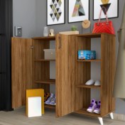 Resim Missia Mobilya Modica Ceviz 2 Kapaklı 6 Raflı Çok Amaçlı Modern Dolap 