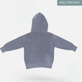 Resim Kapüşonlu Organik Pamuk Bebek ve Çocuk Hırka - Mavi / 6-12 Ay 