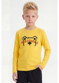 Resim Fyk Kids 3'lü Yuvarlak Yakalı Baskı Detaylı Uzun Kollu Basic 3 Parça Erkek Çocuk Tişört Haki - Siyah - Kırmızı 
