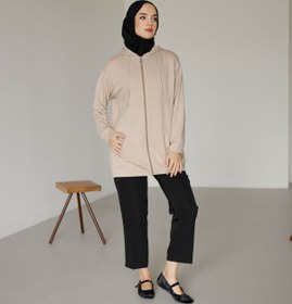 Resim MOONSC Kadın Kapüşonlu Ve Cepli Tesettür Sweatshirt - Hırka 