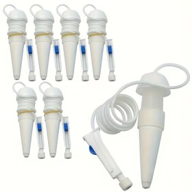 Resim 6/8/11 adet beyaz seramik emici tencere, yaklaşık 80 cm uzunluğunda otomatik sulama için ayarlanabilir valfli sifon prensibiyle çalışan otomatik sulama kabı 