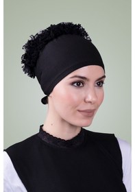Resim Siyah Arkadan Bağlamalı Tesettür Bone Viskon Kumaş Fırfır Bone 10 Siyah 