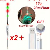 Resim Gündüz ve Gece Balıkçılık Elektronik Yüzen Seti (Elektronik Yüzenler x2 + Şarj Edilebilir Piller x2 + Çift Delik Şarj Cihazları) Gece Parlar Avrupa Karp Balıkçılığı 