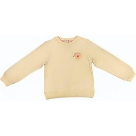 Resim Kız Çocuk Çiçek Desenli Pamuklu Sweatshirt-14280 Bej 
