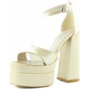 Resim Erkan Saçmacı Celine Ten Saten Önü Açık Çapraz Bantlı Çift Platformlu Kalın Topuklu Abiye Ayakkabı Ten Rengi Ten 