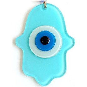 Resim Nazar Boncuklu Turkuaz Renginde Fatma Ana Bereket Eli Cam Duvar Süsü Çok Renkli 