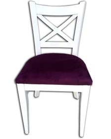 Resim BENGİ TİCARET Sandalye 13844 Çapraz Model Kayın Retro Ayak Babyface Kumaş Döşem Parlak Beyaz 