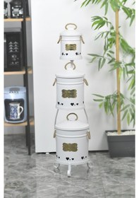 Resim Yıldıray Metal Ferforje Stantlı Metal Patates Soğan Sarımsak Kova Takımı 