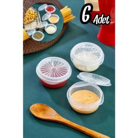 Resim Hereveoyuncak 6 Adet Yelpaze Kapaklı Şeffaf Mini Sosluk + 3 Bölmeli Pratik Kahvaltılık - 2li Set M8C9F6 