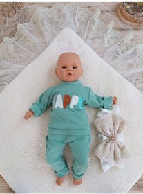 Resim Yenidoğan Kuzulu Taç Nakış Güpürlü Fiyonklu Duvaklı Prizma Taş Unisex Kundak Bebek Battaniyesi Pembe 