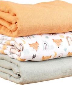 Resim YUMURCAKEVİ 120x120 Üçlü Müslin Bebek Battaniyesi, Naturel Pamuk Müslin Battaniye Seti, Müslin Kundak Bezi, 