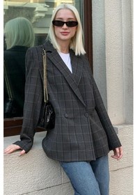 Resim Antrasit Kareli Kadın Blazer Ceket Mg2624 Antrasit 