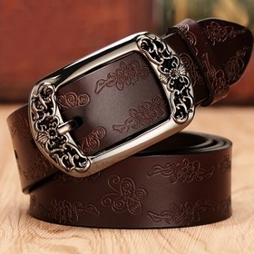 Resim Kadın Vintage Deri Kemer, Kabartmalı Geniş Toka, Kot Pantolonlar İçin Şık Günlük Kemer, Olgun Günlük ve Hafta Sonu Aksesuarı, Kolay Bakım 