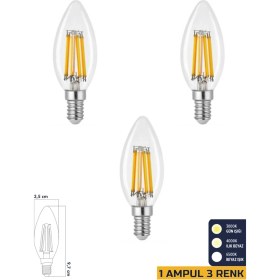 Resim Heka 3 Renkli LED Filament Rustik Ampul 6W E14 C35 ERD-260 