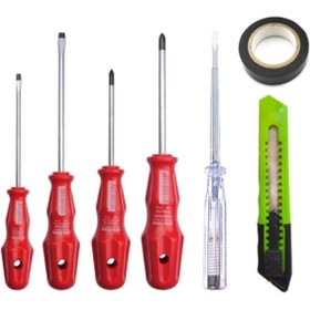 Resim MOONSHOP 7 Parça Tamir Seti / 4'lü Tornavida Seti Kontrol Kalemi Maket Bıçağı Elektrik Bandı 