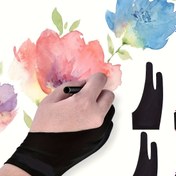 Resim 1 Adet Spandex Sanatçı Çizim Eldiveni - Tablet PC'ler İçin, İki Parmaklı Tasarım, Sürtünme Yok, S/L/M Bedenleri, Sağ/Sol El Sanatçıları için (Profesyonel & Hobi), Çizim Tableti Aksesuarı, Tam El Kapatma, Yumuşak Dokulu 
