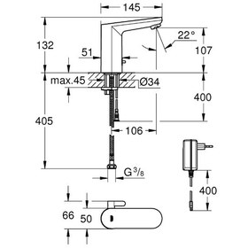 Resim Grohe 36325002 Eurosmart Cosmopolitan E Fotoselli Lavabo Bataryası 1 2" Çift Su Girişli Ayarlanabilir Sıcaklık Sınırlayıcısı 