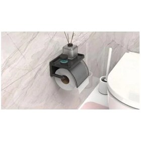 Resim Yapışkanlı Kapaklı Tuvalet Kağıdı Askısı, Plastik Organizer, Siyah 16.5 x 12.2 x 11.2 CM 