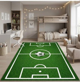 Resim Futbol Sahası Desenli Çocuk Odası Halısı Kaymaz Tabanlı Yıkanabilir Dijital Baskı Halı Yeşil 