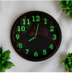 Resim Fosforlu Yeşil Siyah Duvar Saati Çap 29,5 Cm Siyah 