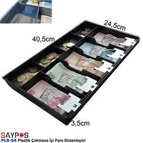 Resim Saypos PLS54 Plastik Para Çekmecesi İçi Düzenleyici 5 Banknot 4 Bozuk Para Gözlü 40.5x24.5x3.5 CM 