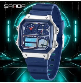 Resim Oldfriend Sanda Erkek Spor Saati Deep Blue Kronograf Alarmlı Dayanıklı Çelik Kayış Hediye Diğer 