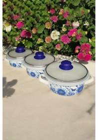 Resim Nishev.com Evini Sev İtalyan Merve 3'lü Emaye Tencere Seti 14/16/18 Cm - İster Pişir İster Sakla 