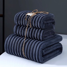 Resim Şık üç parça havlu seti - %100 polyester, ultra yumuşak ve kalın, güçlü emişli, hızlı kuruyan, tüysüz. Ev, banyo, seyahat için uygun - 350g/m² - 69,85 x 139,95 cm 