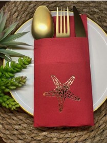 Resim Gold Yaldızlı Kırmızı Tekli Deniz Yıldızı Cepli Peçete 12 lı 40x4 