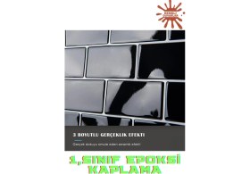 Resim 3D Yapışkanlı Duvar Kaplama Paneli Mutfak Banyo Salon Ofis Döşeme 30×30CM Siyah Tuğla Epoksi 1 Adet 