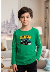 Resim Sıfır Yaka Off Road Baskılı Erkek Çocuk Sweatshirt Yeşil 