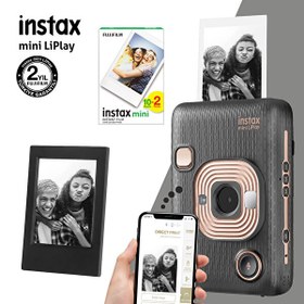 Resim Instax Mini Liplay Hybrid Elegant Siyah Fotoğraf Makinesi - 20'li Mini Film ve Çerçeve 